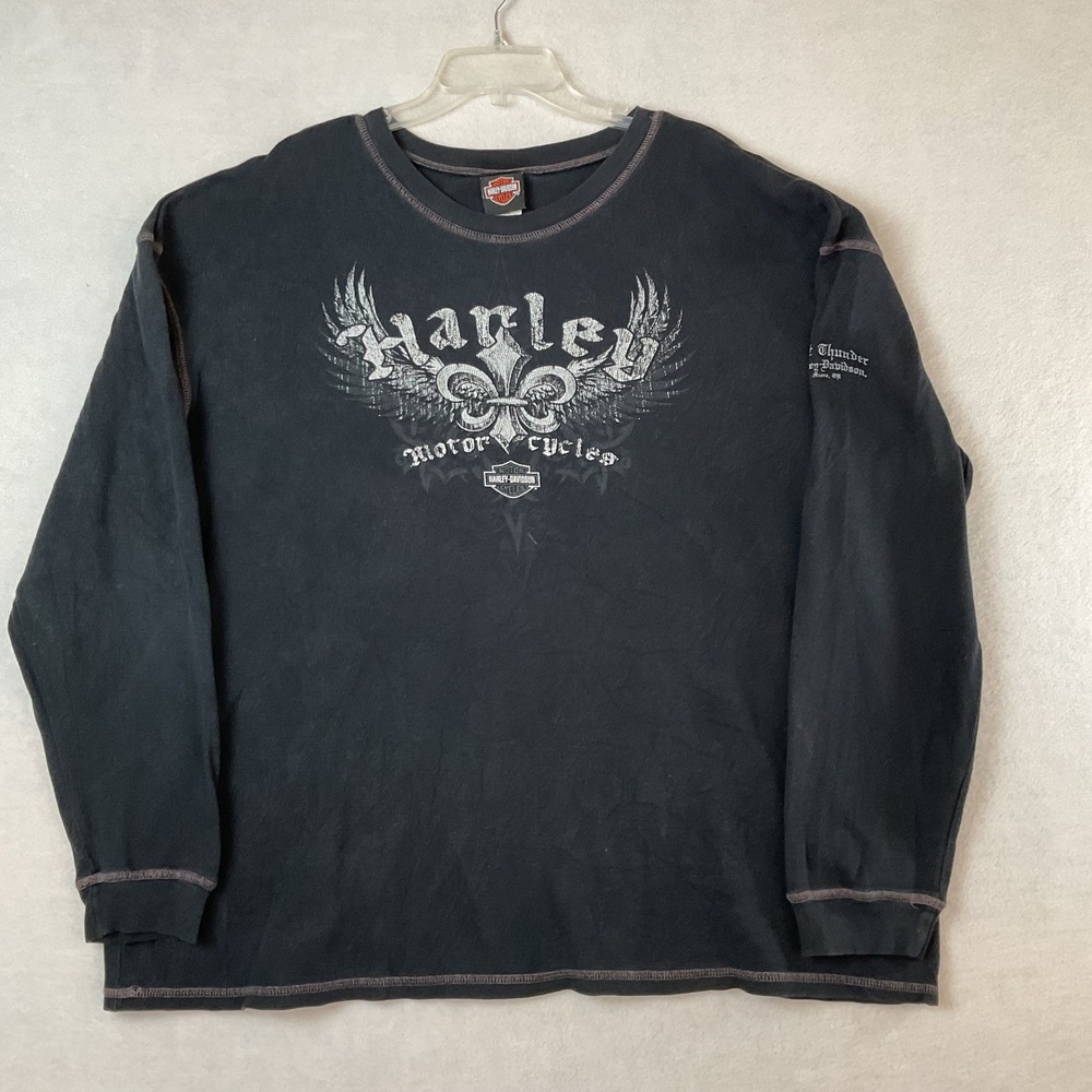 Harley Davidson Fort Thunder Moore OK Thermal Shirt Mens 3XL Black Waffle Knit